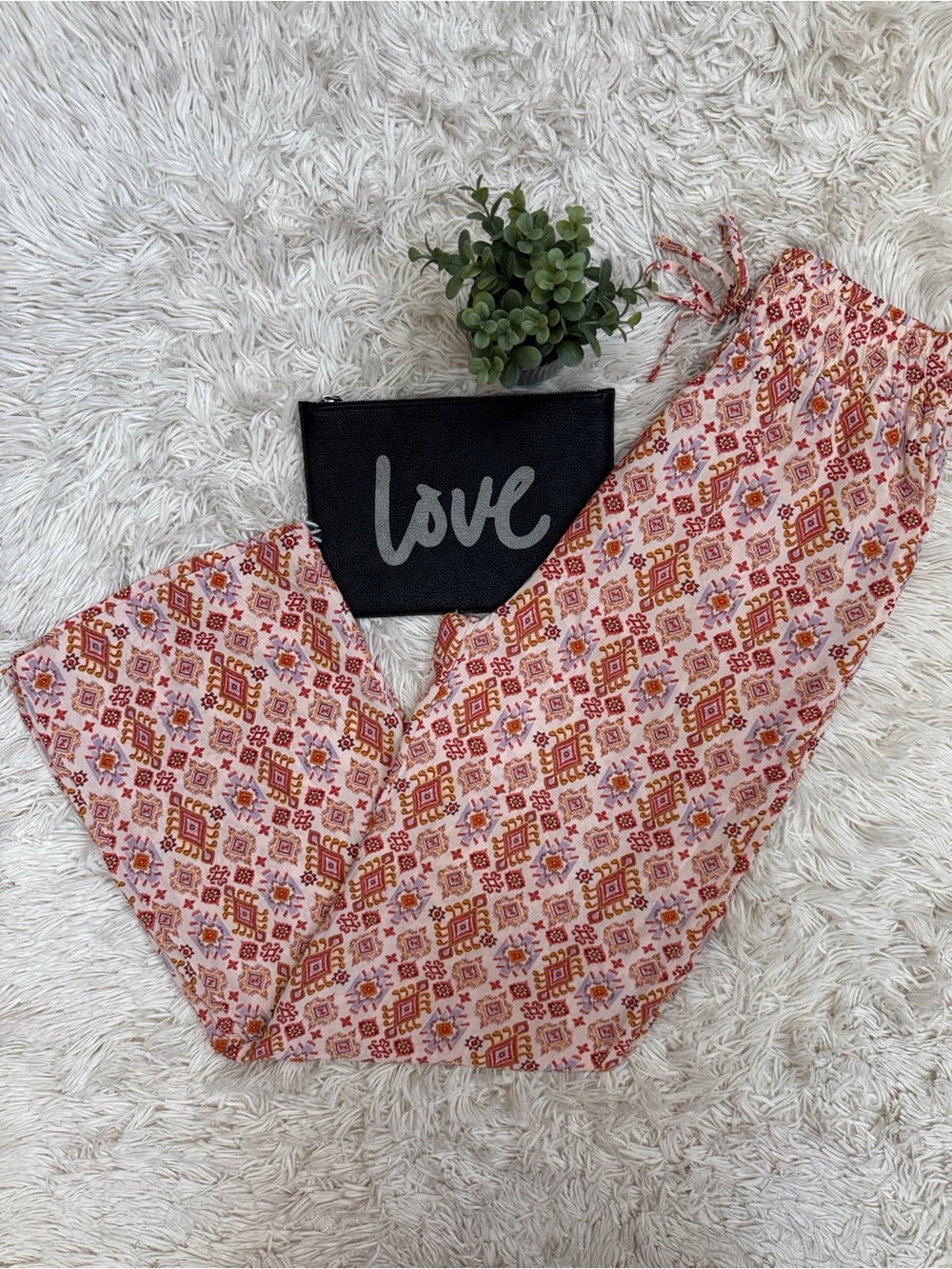 La Miel NWOT Patterned Pants 💗 Burnt Orange & Cream